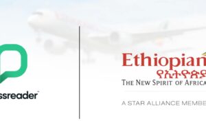 PressReader + Ethiopian Airlines logos against a white backdrop
